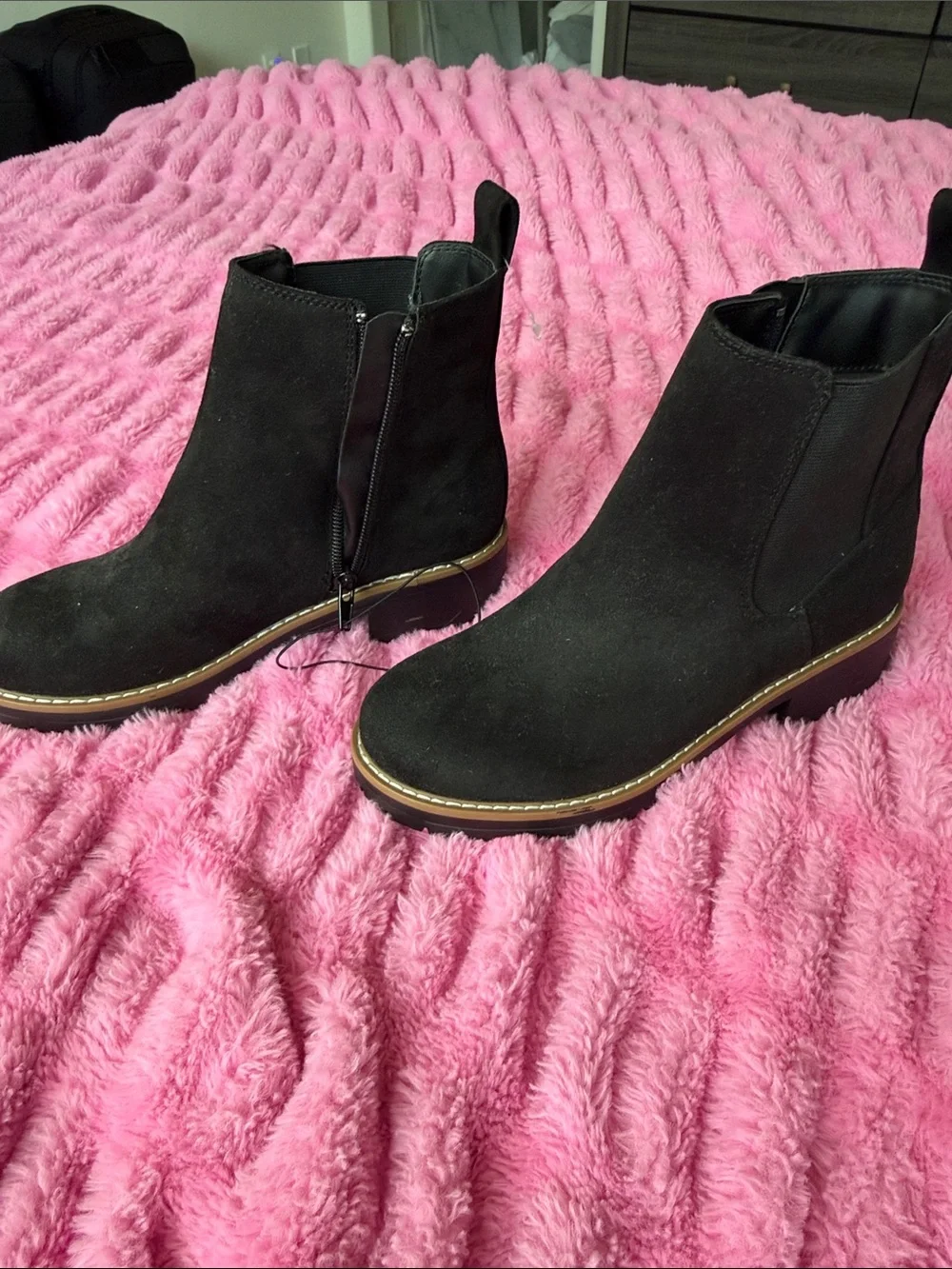 Kensie Black Suede Ankle Booties with Side Zip
